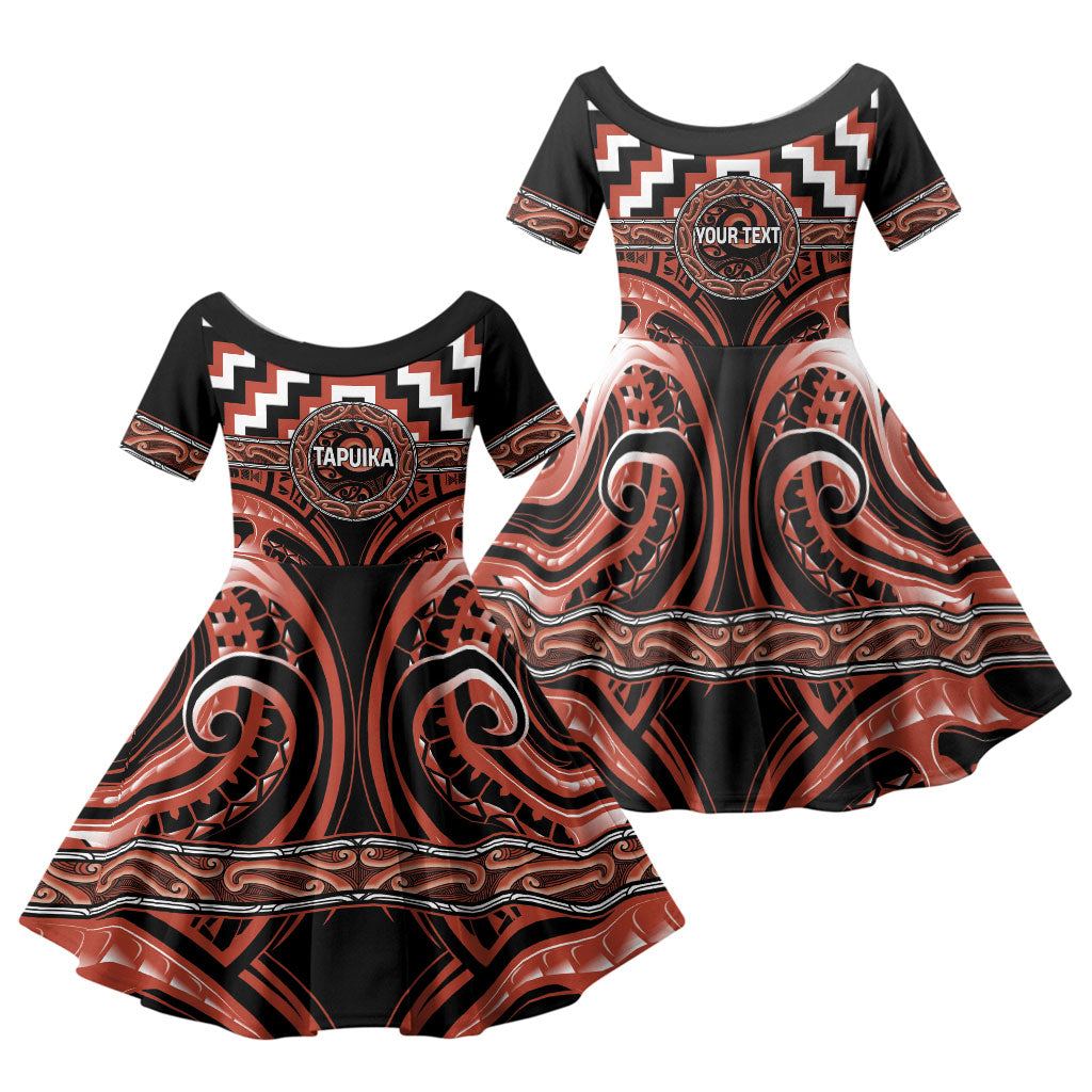 Aotearoa Tapuika Personalised Family Matching Tank Maxi Dress and Hawaiian Shirt Maori Iwi Poutama Puhoro Tattoo LT14 Daughter's Dress Red - Polynesian Pride