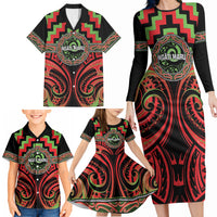 Aotearoa Ngati Maru Personalised Family Matching Long Sleeve Bodycon Dress and Hawaiian Shirt Maori Iwi Poutama Puhoro Tattoo LT14 - Polynesian Pride