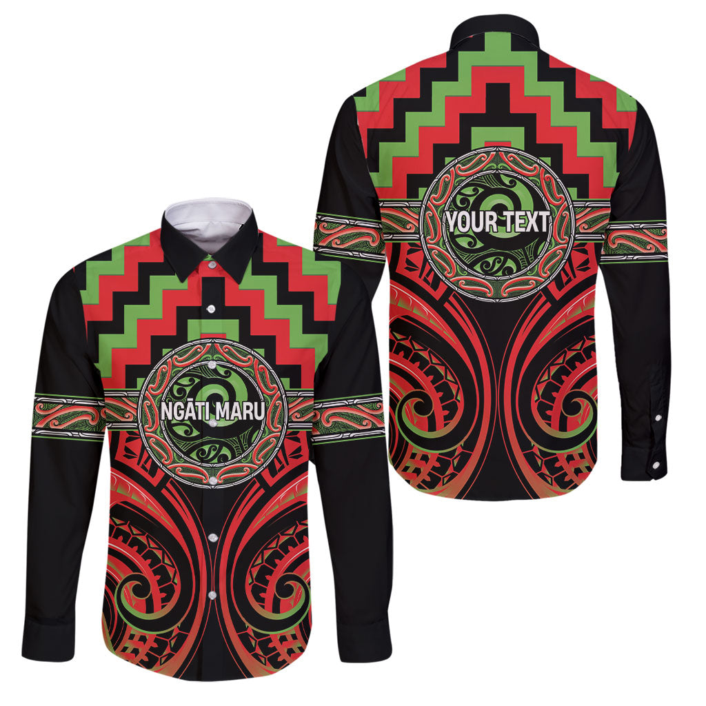 Aotearoa Ngati Maru Personalised Family Matching Long Sleeve Bodycon Dress and Hawaiian Shirt Maori Iwi Poutama Puhoro Tattoo LT14 Dad's Shirt - Long Sleeve Red - Polynesian Pride