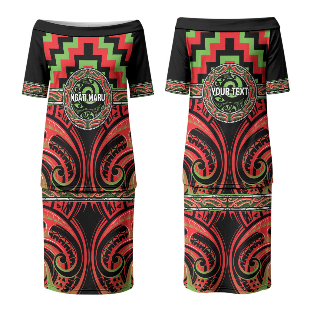 Aotearoa Ngati Maru Personalised Family Matching Puletasi and Hawaiian Shirt Maori Iwi Poutama Puhoro Tattoo LT14 Mom's Dress Red - Polynesian Pride