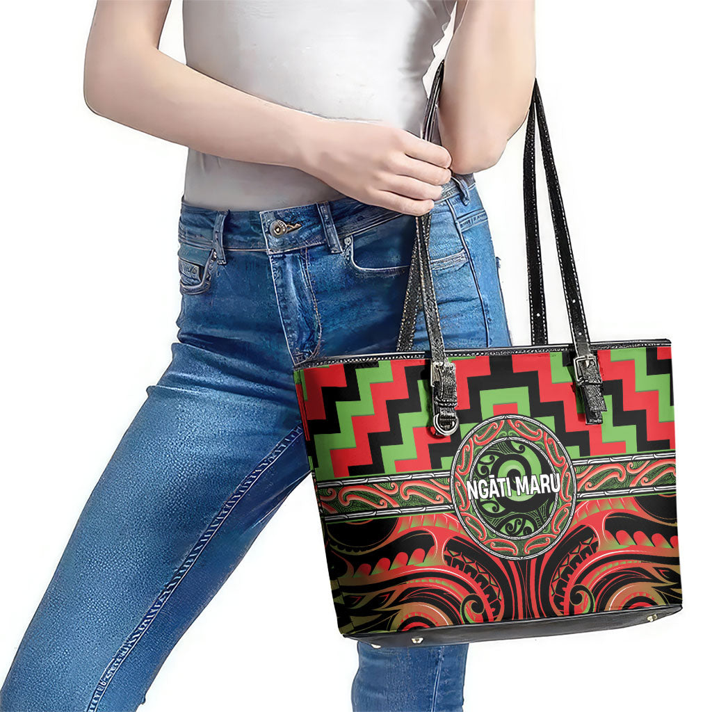 Aotearoa Ngati Maru Leather Tote Bag Maori Iwi Poutama Puhoro Tattoo LT14 - Polynesian Pride