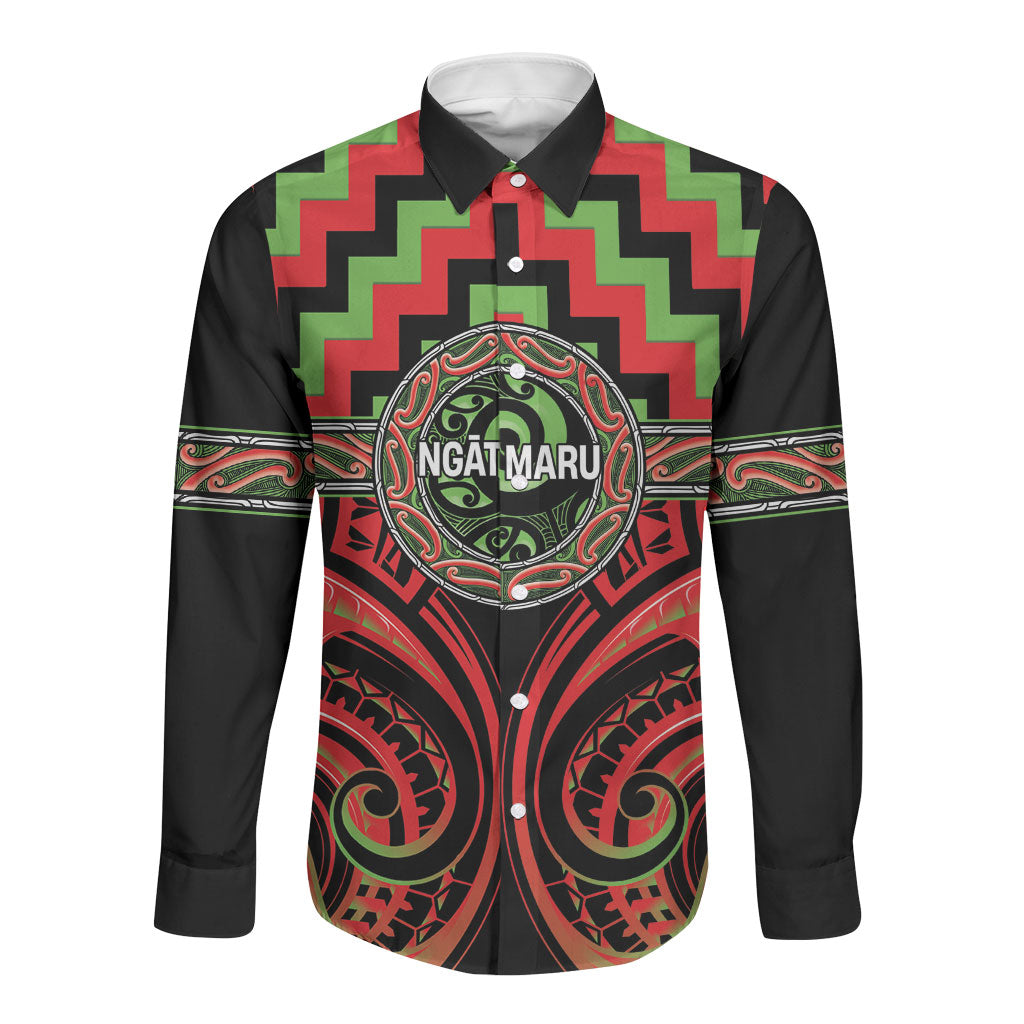Aotearoa Ngati Maru Personalised Long Sleeve Button Shirt Maori Iwi Poutama Puhoro Tattoo LT14 Unisex Red - Polynesian Pride