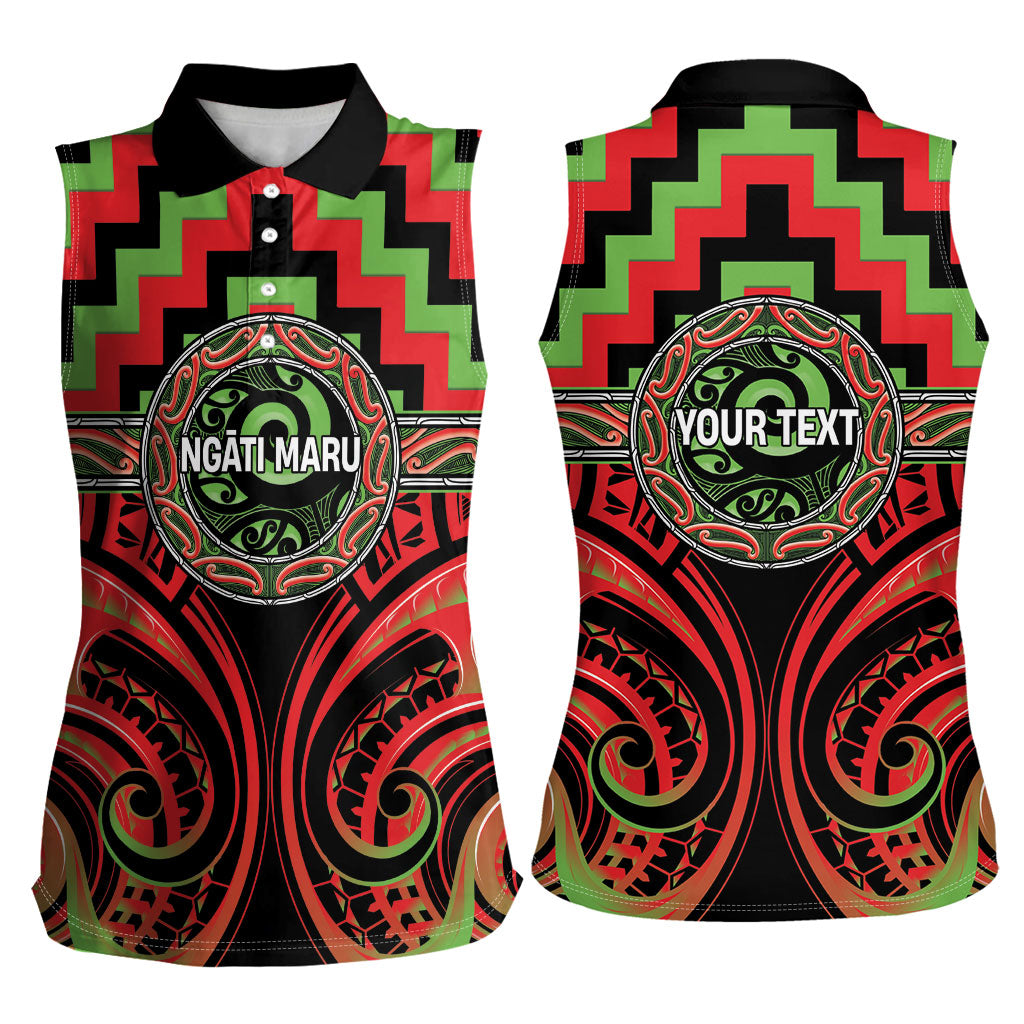 Aotearoa Ngati Maru Personalised Women Sleeveless Polo Shirt Maori Iwi Poutama Puhoro Tattoo LT14 - Polynesian Pride