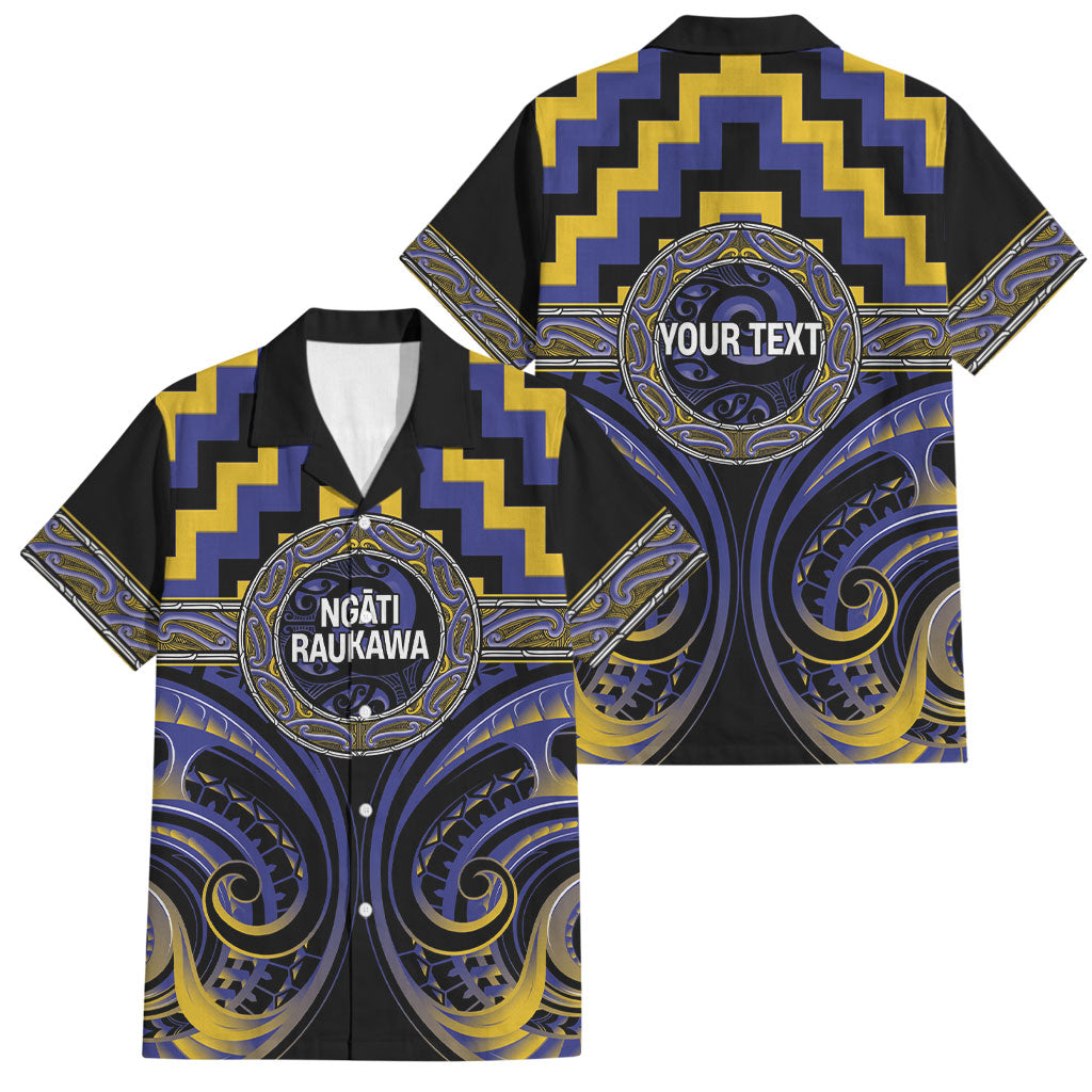 Aotearoa Ngati Raukawa Personalised Family Matching Off Shoulder Maxi Dress and Hawaiian Shirt Maori Iwi Poutama Puhoro Tattoo LT14 Dad's Shirt - Short Sleeve Blue - Polynesian Pride