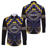 Aotearoa Ngati Raukawa Personalised Family Matching Off Shoulder Maxi Dress and Hawaiian Shirt Maori Iwi Poutama Puhoro Tattoo LT14 Dad's Shirt - Long Sleeve Blue - Polynesian Pride