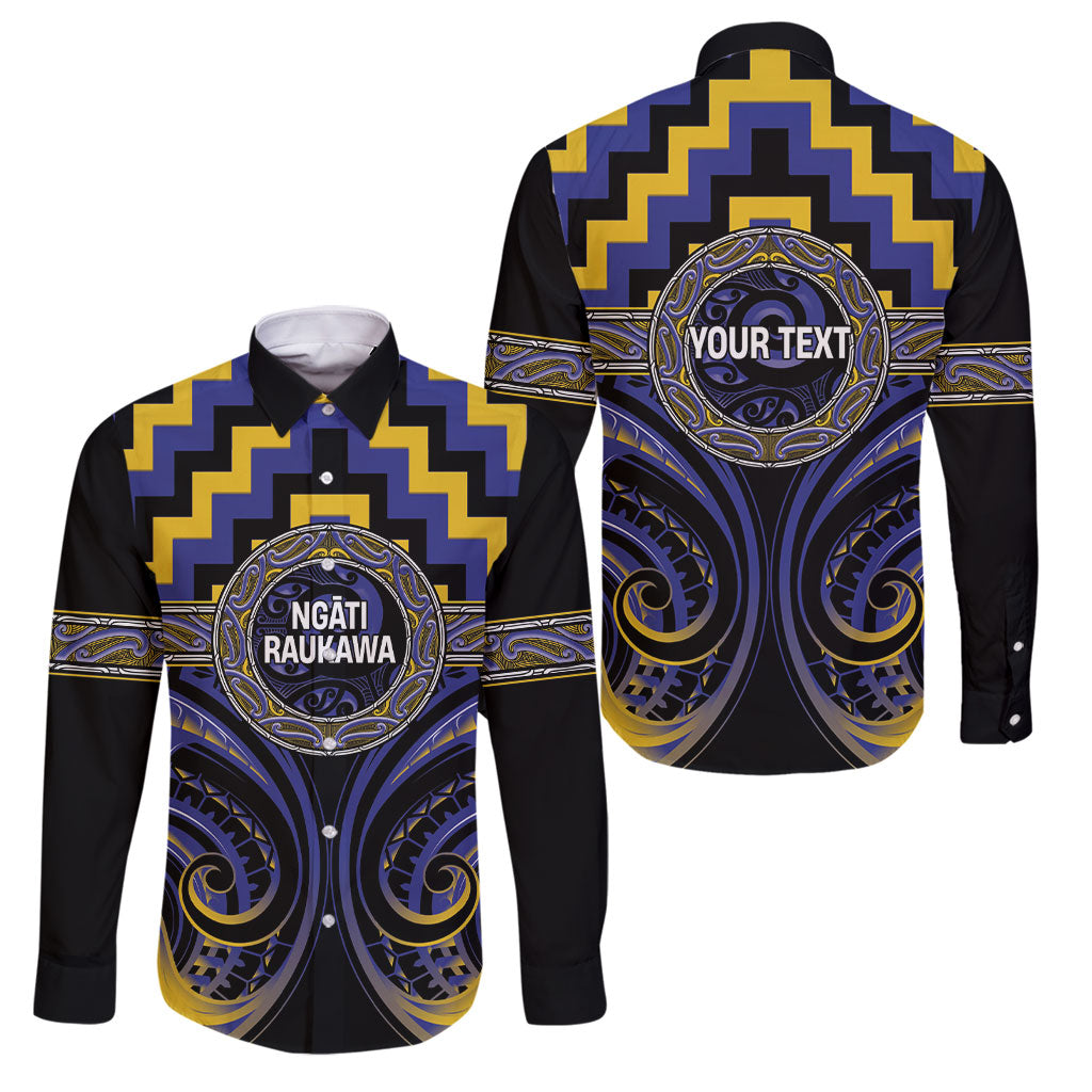 Aotearoa Ngati Raukawa Personalised Family Matching Tank Maxi Dress and Hawaiian Shirt Maori Iwi Poutama Puhoro Tattoo LT14 Dad's Shirt - Long Sleeve Blue - Polynesian Pride