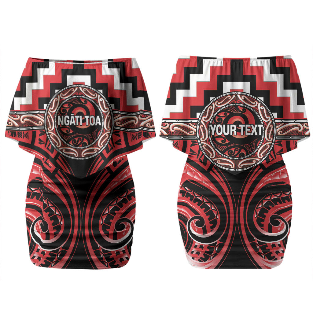 Aotearoa Ngati Toa Personalised Couples Matching Off Shoulder Short Dress and Long Sleeve Button Shirt Maori Iwi Poutama Puhoro Tattoo LT14 - Polynesian Pride