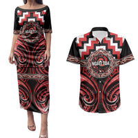 Aotearoa Ngati Toa Personalised Couples Matching Puletasi and Hawaiian Shirt Maori Iwi Poutama Puhoro Tattoo LT14 Red - Polynesian Pride