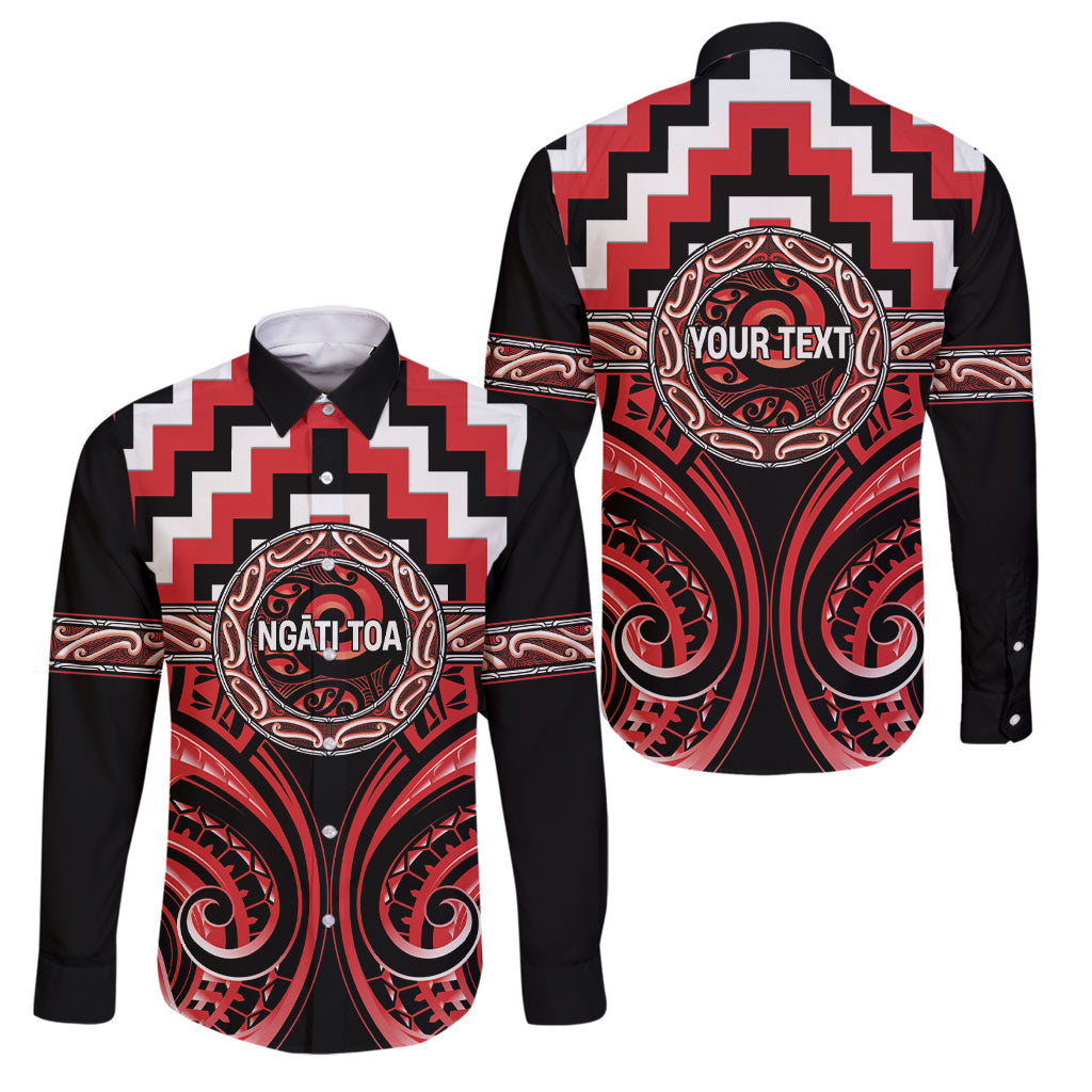 Aotearoa Ngati Toa Personalised Family Matching Long Sleeve Bodycon Dress and Hawaiian Shirt Maori Iwi Poutama Puhoro Tattoo LT14 Dad's Shirt - Long Sleeve Red - Polynesian Pride