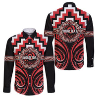 Aotearoa Ngati Toa Personalised Family Matching Mermaid Dress and Hawaiian Shirt Maori Iwi Poutama Puhoro Tattoo LT14 Dad's Shirt - Long Sleeve Red - Polynesian Pride