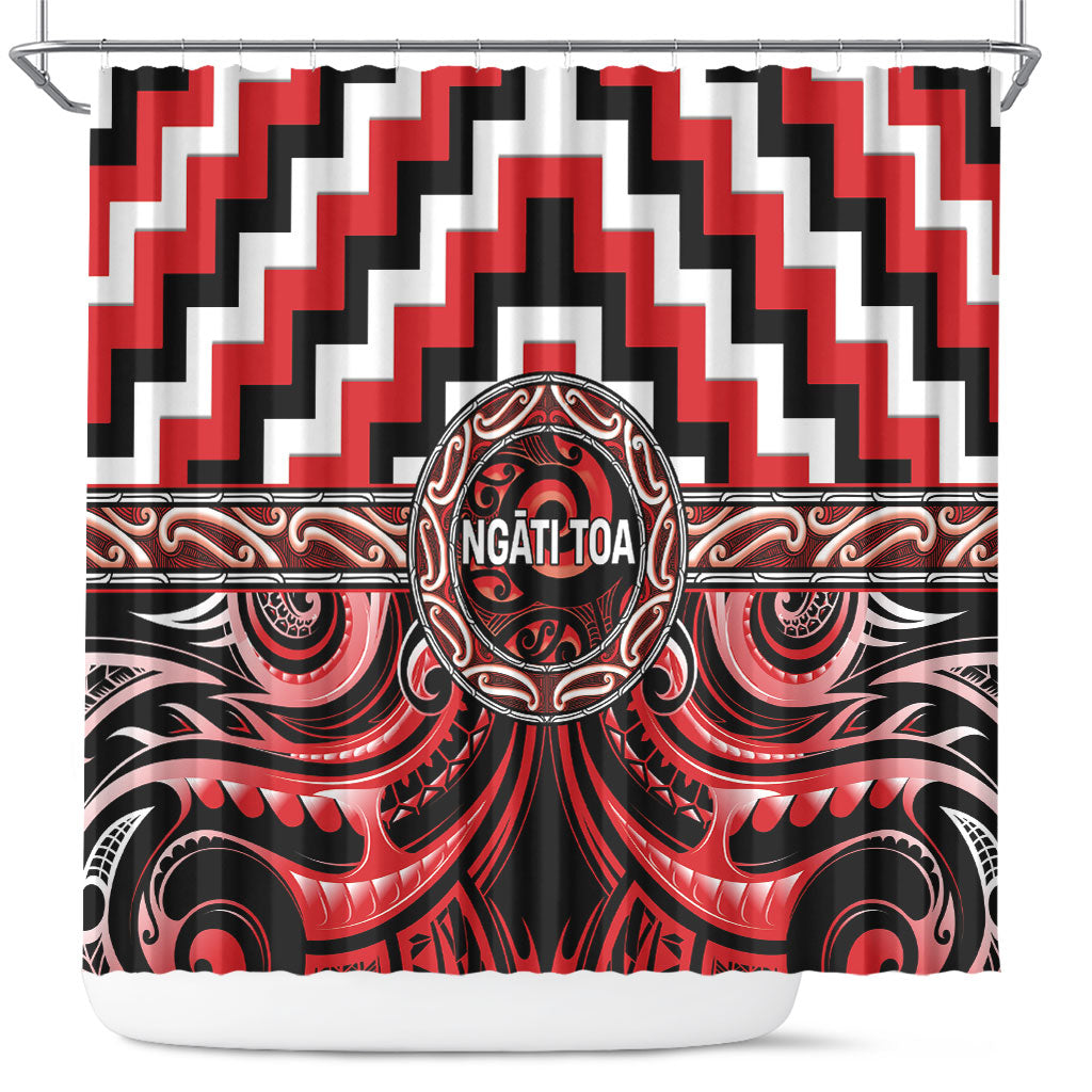 Aotearoa Ngati Toa Shower Curtain Maori Iwi Poutama Puhoro Tattoo LT14 Red - Polynesian Pride