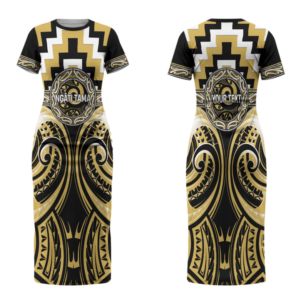Aotearoa Ngati Tama Personalised Couples Matching Short Sleeve Bodycon Dress and Hawaiian Shirt Maori Iwi Poutama Puhoro Tattoo LT14 - Polynesian Pride