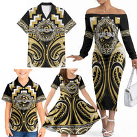Aotearoa Ngati Tama Personalised Family Matching Off The Shoulder Long Sleeve Dress and Hawaiian Shirt Maori Iwi Poutama Puhoro Tattoo LT14 - Polynesian Pride