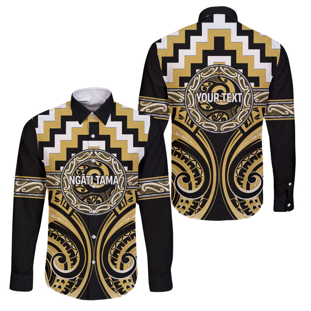 Aotearoa Ngati Tama Personalised Family Matching Off The Shoulder Long Sleeve Dress and Hawaiian Shirt Maori Iwi Poutama Puhoro Tattoo LT14 Dad's Shirt - Long Sleeve Yellow - Polynesian Pride
