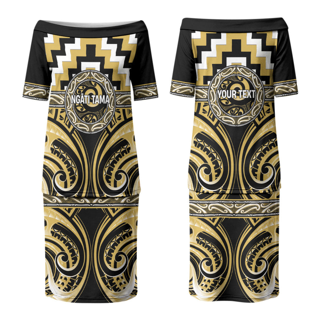 Aotearoa Ngati Tama Personalised Family Matching Puletasi and Hawaiian Shirt Maori Iwi Poutama Puhoro Tattoo LT14 Mom's Dress Yellow - Polynesian Pride