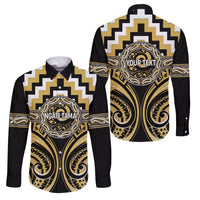 Aotearoa Ngati Tama Personalised Family Matching Puletasi and Hawaiian Shirt Maori Iwi Poutama Puhoro Tattoo LT14 Dad's Shirt - Long Sleeve Yellow - Polynesian Pride