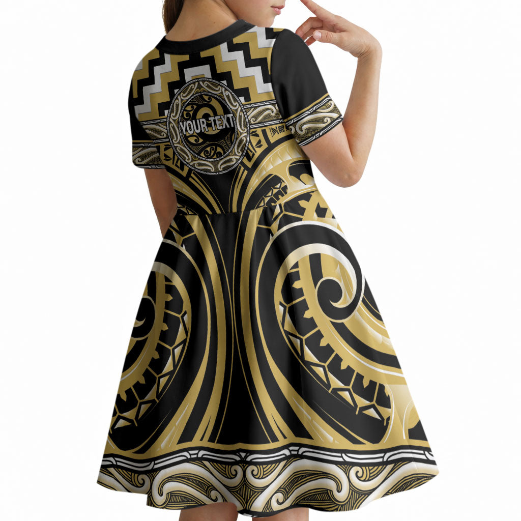 Aotearoa Ngati Tama Personalised Kid Short Sleeve Dress Maori Iwi Poutama Puhoro Tattoo LT14 - Polynesian Pride