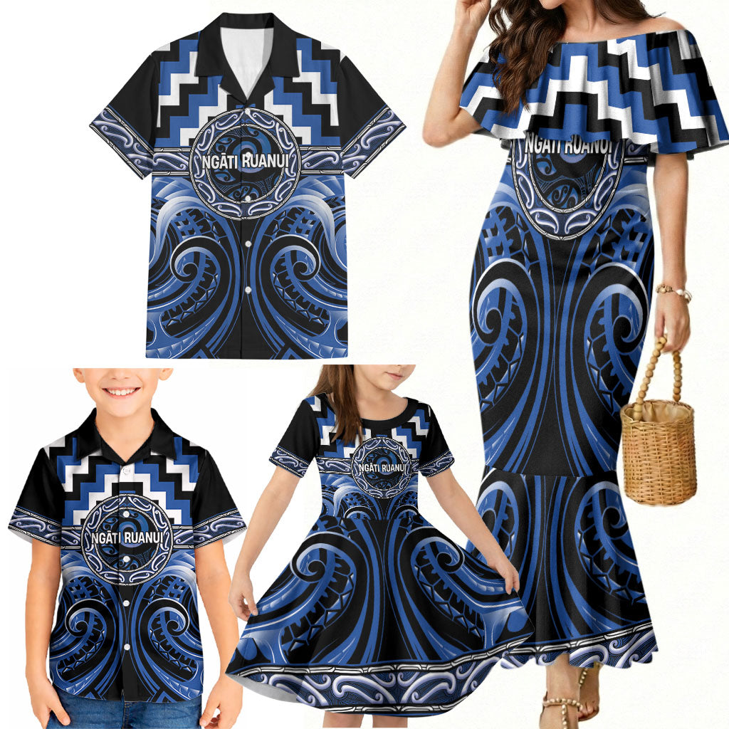 Aotearoa Ngati Ruanui Personalised Family Matching Mermaid Dress and Hawaiian Shirt Maori Iwi Poutama Puhoro Tattoo LT14 - Polynesian Pride