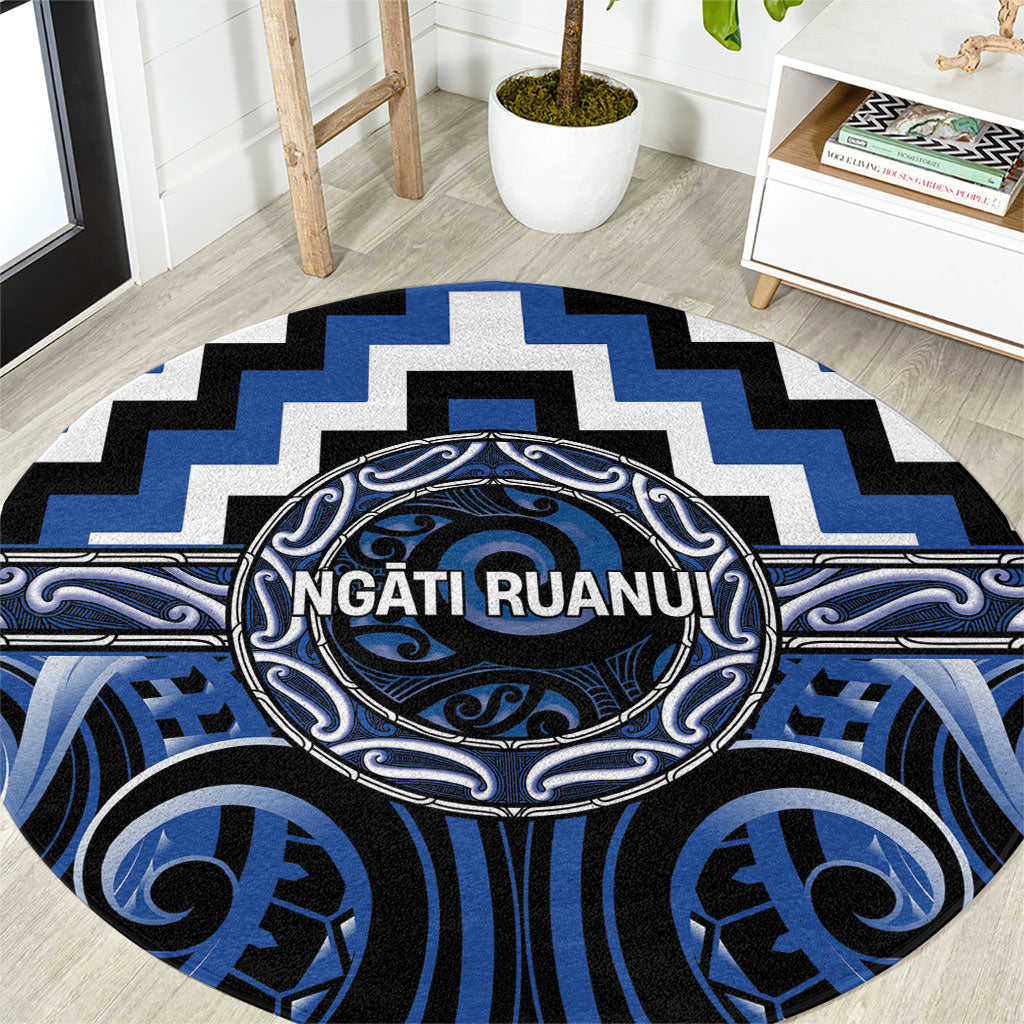 Aotearoa Ngati Ruanui Round Carpet Maori Iwi Poutama Puhoro Tattoo LT14 Blue - Polynesian Pride