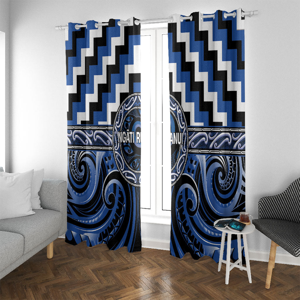 Aotearoa Ngati Ruanui Window Curtain Maori Iwi Poutama Puhoro Tattoo LT14 With Grommets Blue - Polynesian Pride