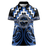 Aotearoa Ngati Ruanui Personalised Women Polo Shirt Maori Iwi Poutama Puhoro Tattoo LT14 Female Blue - Polynesian Pride