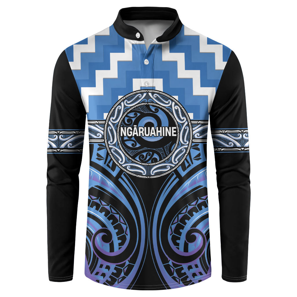 Aotearoa Ngaruahine Personalised Button Sweatshirt Maori Iwi Poutama Puhoro Tattoo LT14 Blue - Polynesian Pride