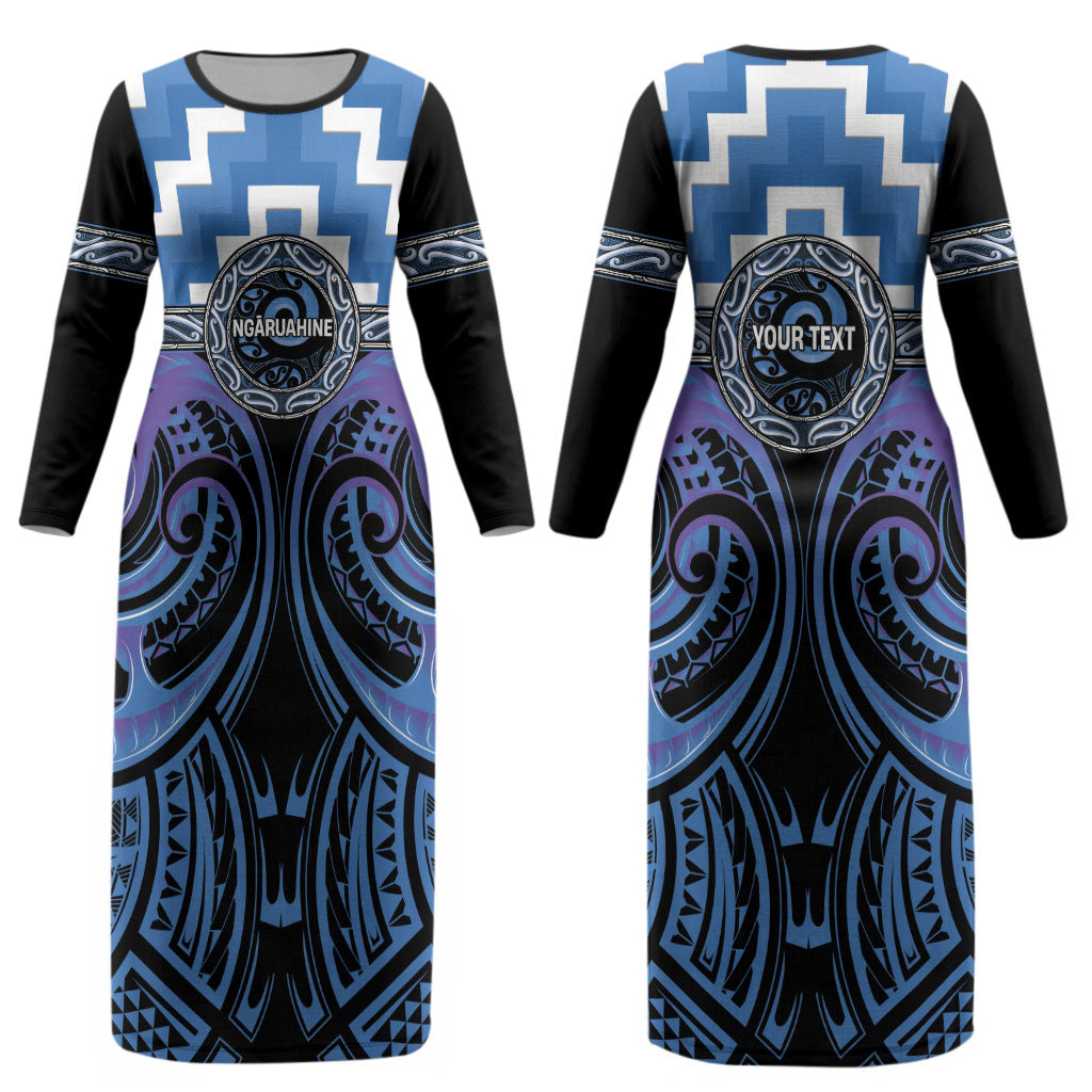 Aotearoa Ngaruahine Personalised Couples Matching Long Sleeve Bodycon Dress and Hawaiian Shirt Maori Iwi Poutama Puhoro Tattoo LT14 - Polynesian Pride