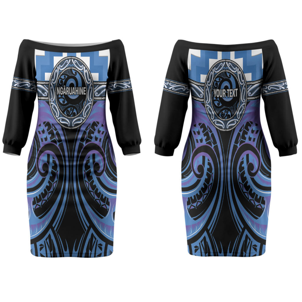 Aotearoa Ngaruahine Personalised Couples Matching Off The Shoulder Long Sleeve Dress and Long Sleeve Button Shirt Maori Iwi Poutama Puhoro Tattoo LT14 - Polynesian Pride