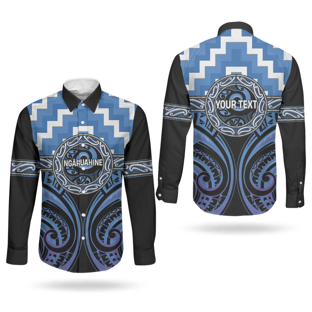 Aotearoa Ngaruahine Personalised Couples Matching Puletasi and Long Sleeve Button Shirt Maori Iwi Poutama Puhoro Tattoo LT14 - Polynesian Pride