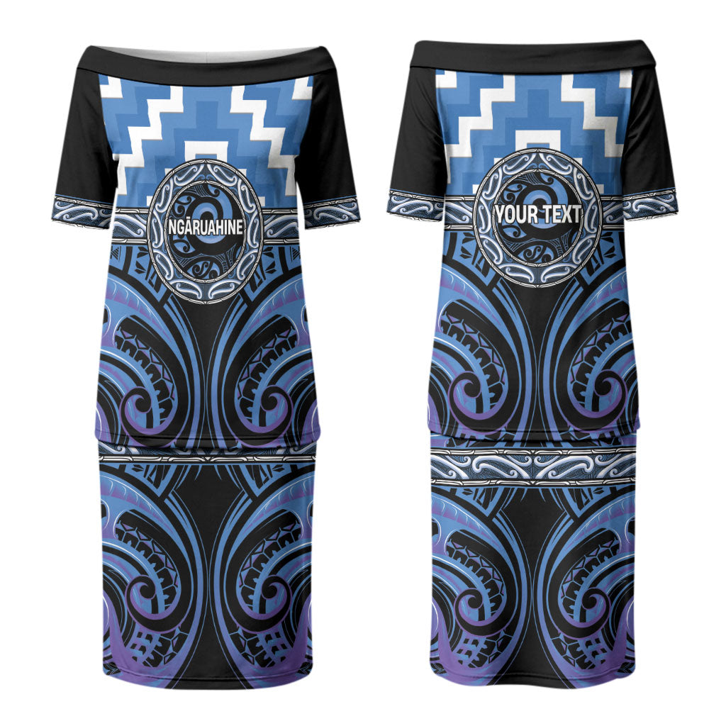 Aotearoa Ngaruahine Personalised Couples Matching Puletasi and Long Sleeve Button Shirt Maori Iwi Poutama Puhoro Tattoo LT14 - Polynesian Pride