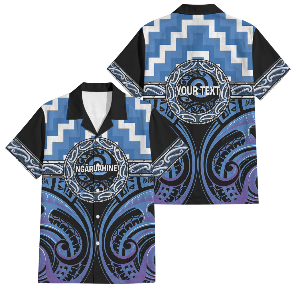 Aotearoa Ngaruahine Personalised Family Matching Off Shoulder Maxi Dress and Hawaiian Shirt Maori Iwi Poutama Puhoro Tattoo LT14 Dad's Shirt - Short Sleeve Blue - Polynesian Pride