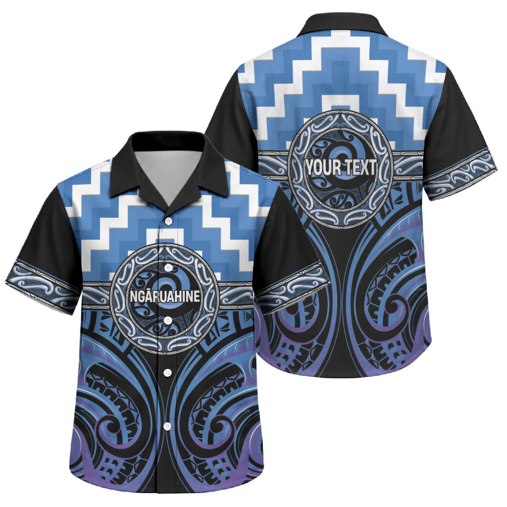 Aotearoa Ngaruahine Personalised Family Matching Off Shoulder Maxi Dress and Hawaiian Shirt Maori Iwi Poutama Puhoro Tattoo LT14 Son's Shirt Blue - Polynesian Pride