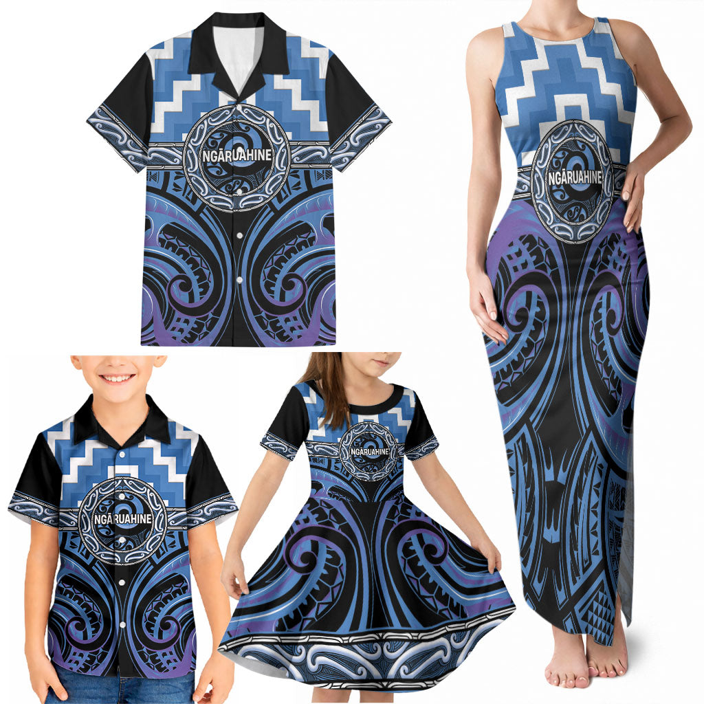Aotearoa Ngaruahine Personalised Family Matching Tank Maxi Dress and Hawaiian Shirt Maori Iwi Poutama Puhoro Tattoo LT14 - Polynesian Pride