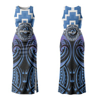 Aotearoa Ngaruahine Personalised Family Matching Tank Maxi Dress and Hawaiian Shirt Maori Iwi Poutama Puhoro Tattoo LT14 Mom's Dress Blue - Polynesian Pride