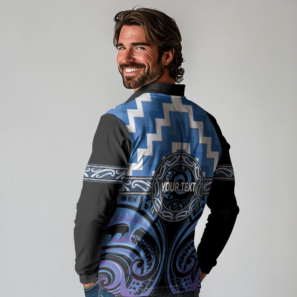 Aotearoa Ngaruahine Personalised Long Sleeve Polo Shirt Maori Iwi Poutama Puhoro Tattoo LT14 - Polynesian Pride