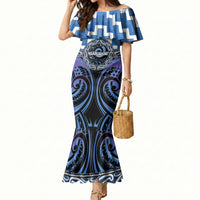 Aotearoa Ngaruahine Personalised Mermaid Dress Maori Iwi Poutama Puhoro Tattoo LT14 Women Blue - Polynesian Pride