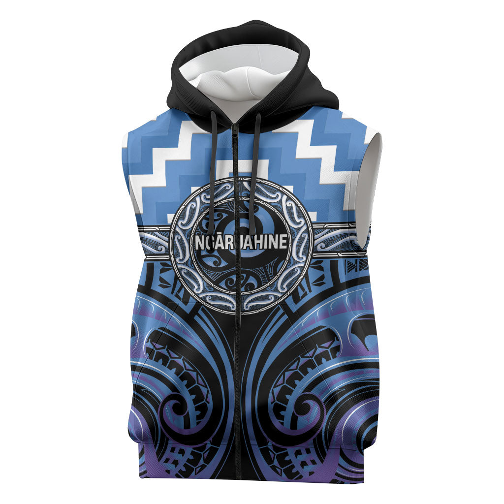 Aotearoa Ngaruahine Personalised Sleeveless Zip Hoodie Maori Iwi Poutama Puhoro Tattoo LT14 Blue - Polynesian Pride