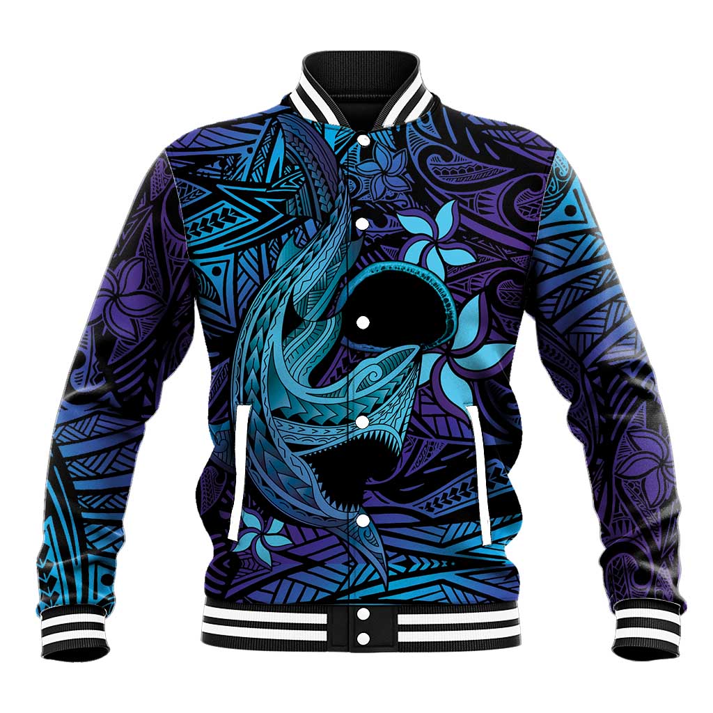 Nukuoro Atoll Baseball Jacket Polynesian Shark Tattoo Purple Gradient Vibes LT14 Unisex Purple - Polynesian Pride