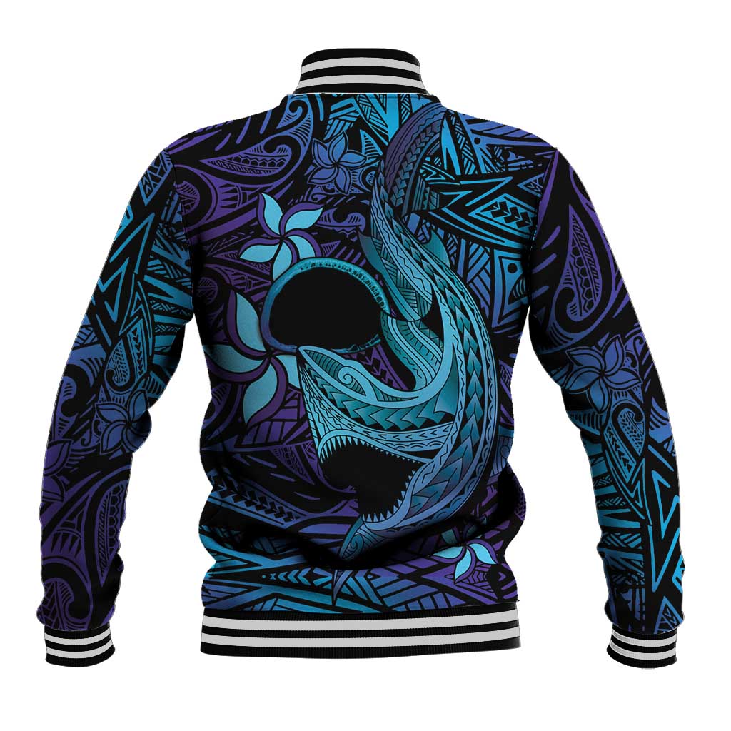 Nukuoro Atoll Baseball Jacket Polynesian Shark Tattoo Purple Gradient Vibes LT14 - Polynesian Pride