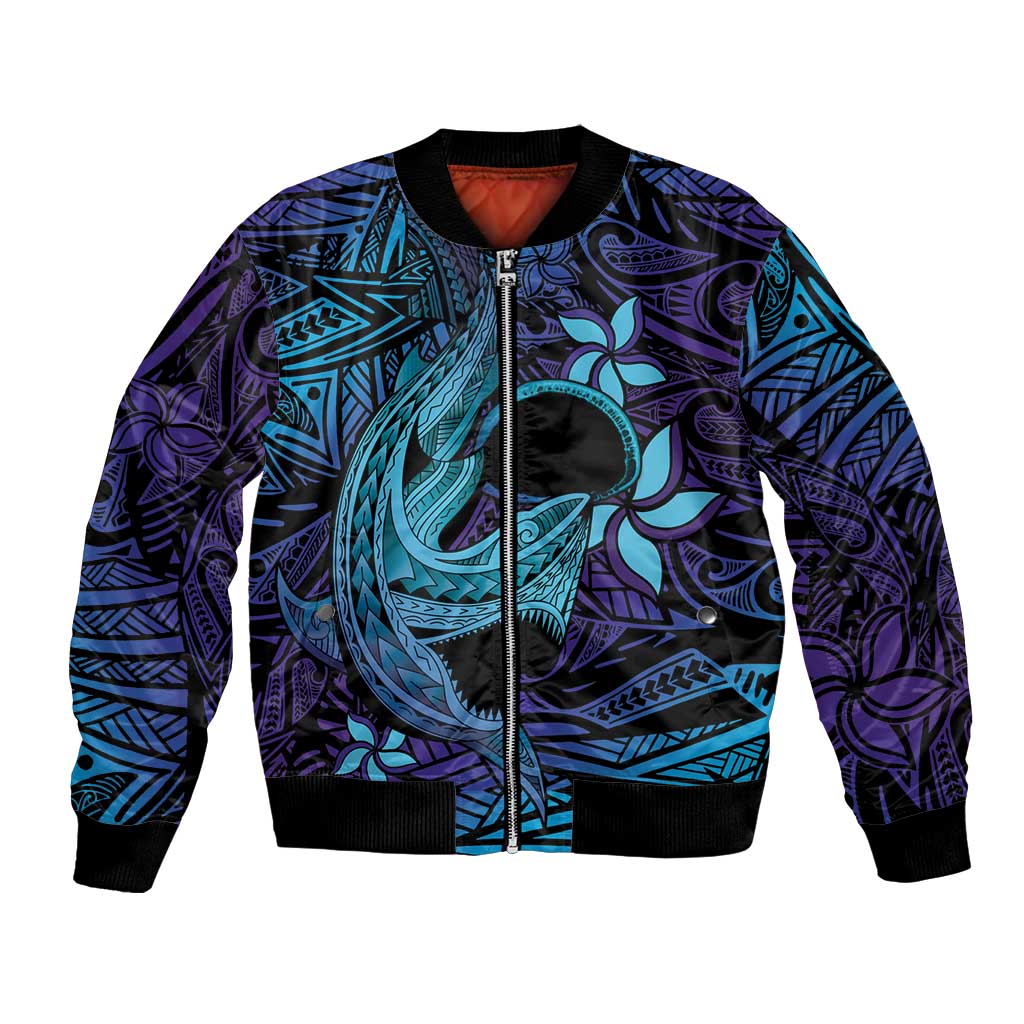 Nukuoro Atoll Bomber Jacket Polynesian Shark Tattoo Purple Gradient Vibes LT14 Unisex Purple - Polynesian Pride
