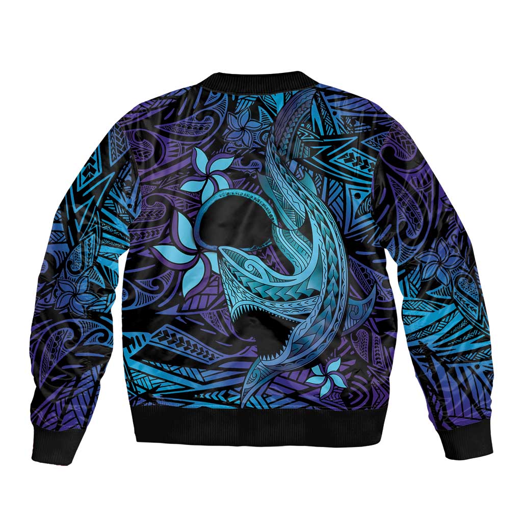 Nukuoro Atoll Bomber Jacket Polynesian Shark Tattoo Purple Gradient Vibes LT14 - Polynesian Pride