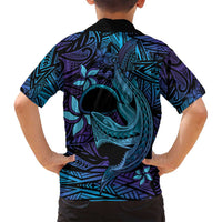 Nukuoro Atoll Family Matching Long Sleeve Bodycon Dress and Hawaiian Shirt Polynesian Shark Tattoo Purple Gradient Vibes LT14 - Polynesian Pride