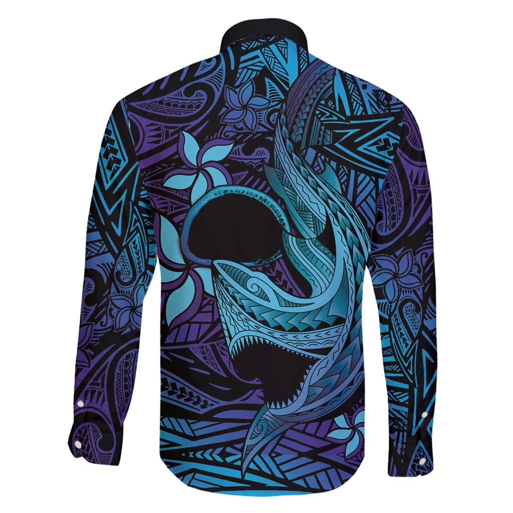 Nukuoro Atoll Family Matching Long Sleeve Bodycon Dress and Hawaiian Shirt Polynesian Shark Tattoo Purple Gradient Vibes LT14 - Polynesian Pride