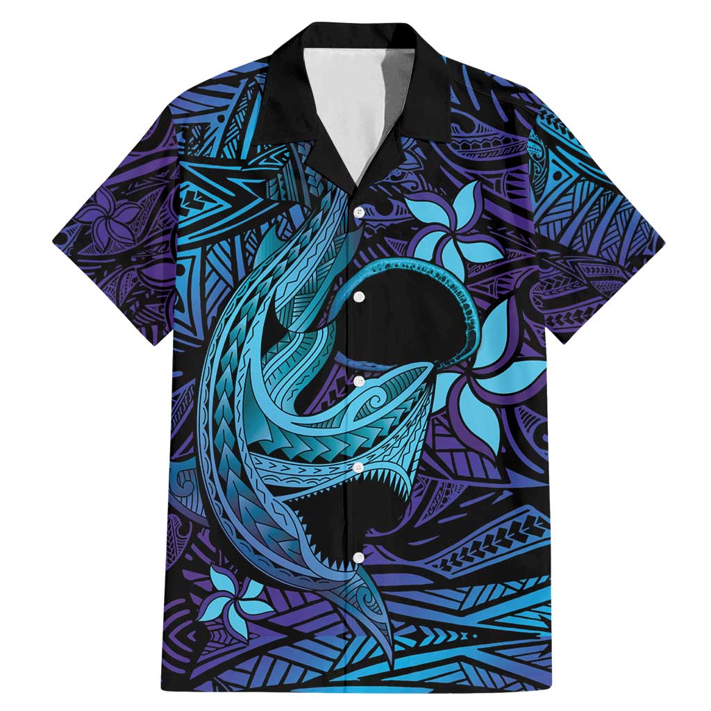 Nukuoro Atoll Family Matching Mermaid Dress and Hawaiian Shirt Polynesian Shark Tattoo Purple Gradient Vibes LT14 Dad's Shirt - Short Sleeve Purple - Polynesian Pride