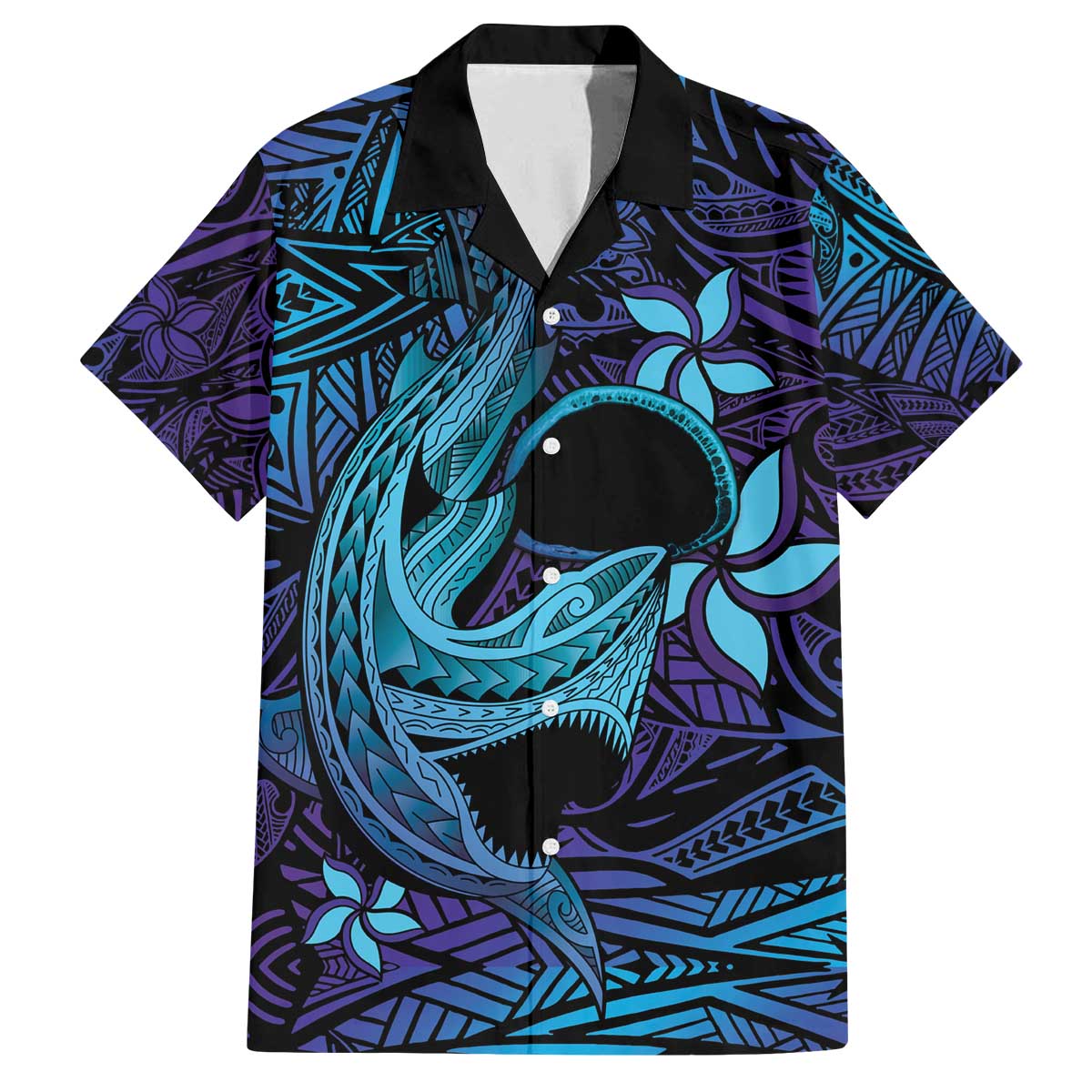 Nukuoro Atoll Family Matching Off The Shoulder Long Sleeve Dress and Hawaiian Shirt Polynesian Shark Tattoo Purple Gradient Vibes LT14 Dad's Shirt - Short Sleeve Purple - Polynesian Pride