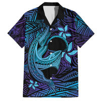 Nukuoro Atoll Family Matching Off The Shoulder Long Sleeve Dress and Hawaiian Shirt Polynesian Shark Tattoo Purple Gradient Vibes LT14 Dad's Shirt - Short Sleeve Purple - Polynesian Pride