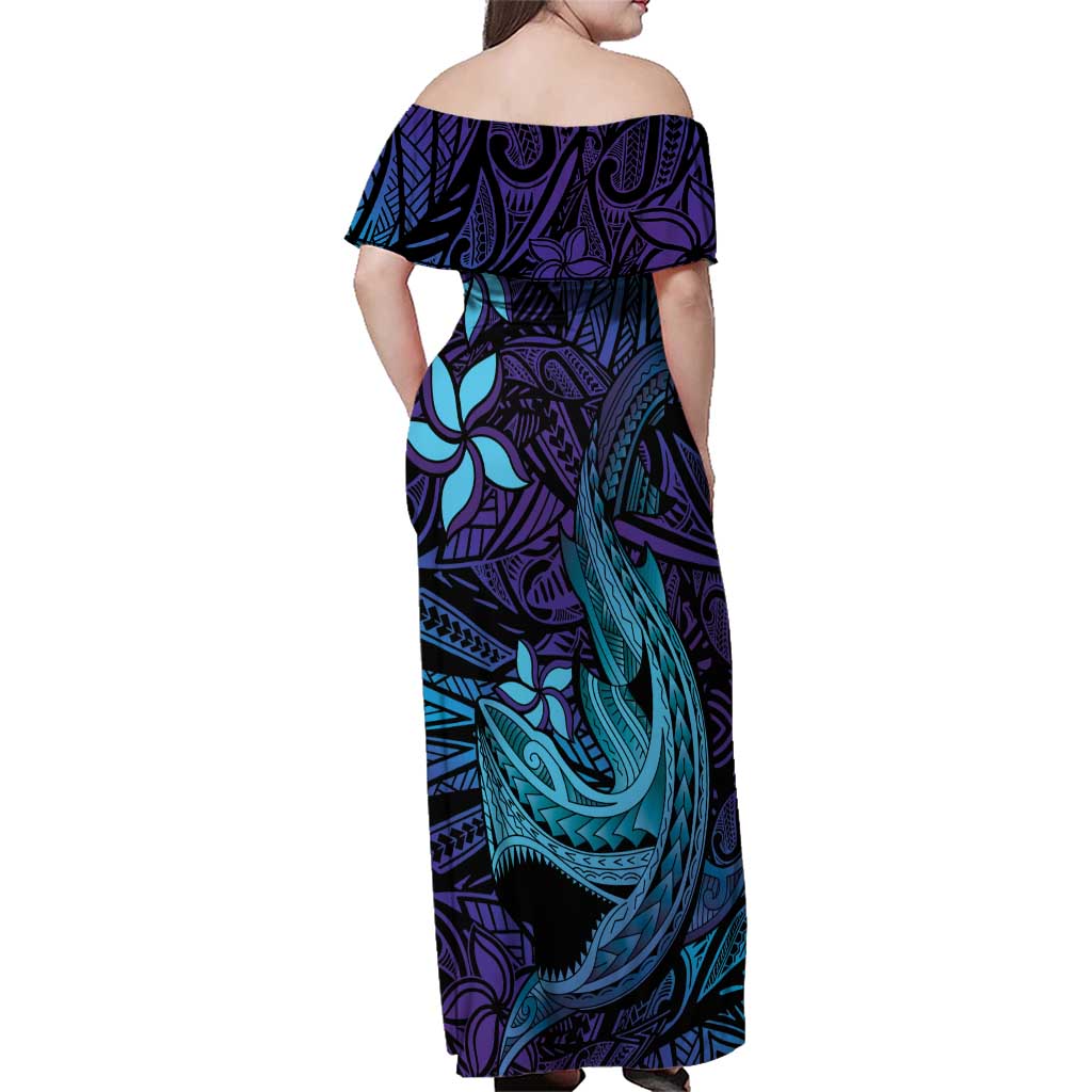 Nukuoro Atoll Family Matching Off Shoulder Maxi Dress and Hawaiian Shirt Polynesian Shark Tattoo Purple Gradient Vibes LT14 - Polynesian Pride