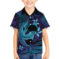Nukuoro Atoll Family Matching Off Shoulder Short Dress and Hawaiian Shirt Polynesian Shark Tattoo Purple Gradient Vibes LT14 Son's Shirt Purple - Polynesian Pride
