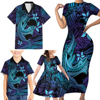 Nukuoro Atoll Family Matching Short Sleeve Bodycon Dress and Hawaiian Shirt Polynesian Shark Tattoo Purple Gradient Vibes LT14 - Polynesian Pride