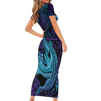 Nukuoro Atoll Family Matching Short Sleeve Bodycon Dress and Hawaiian Shirt Polynesian Shark Tattoo Purple Gradient Vibes LT14 - Polynesian Pride